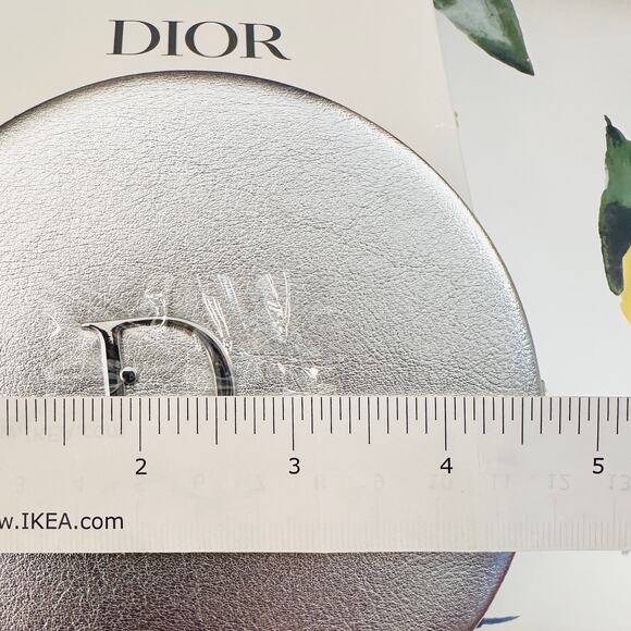 DIOR NEW Shiny Silver Round Small Vanity Cosmetic Travel Pouch - Picture 6 of 8